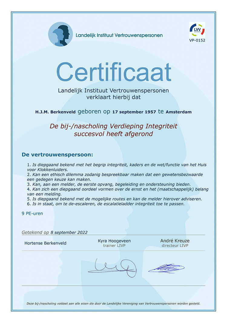 Certificaat Verdieping Integriteit LIVP